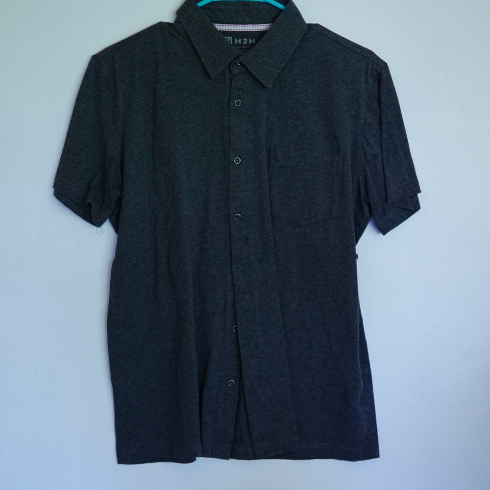 Gray Casual Button Down Shirt Short Sleeve